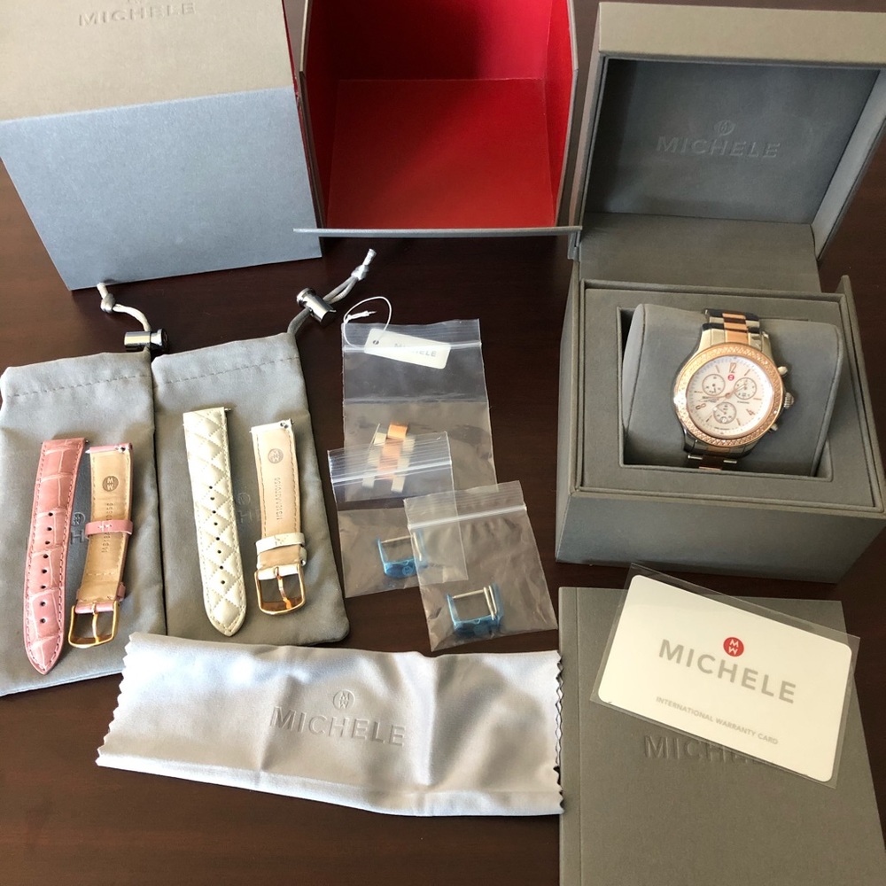 Authentic Michele Jetway MOP Diamond Rose Gold
